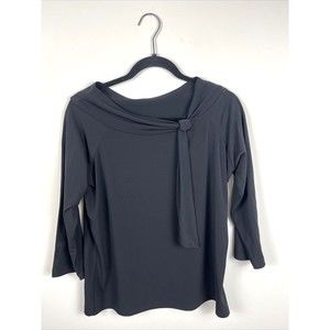 Jason Maxwell Black Blouse Size Large - Tie Knot Accent 3/4 length sleeve